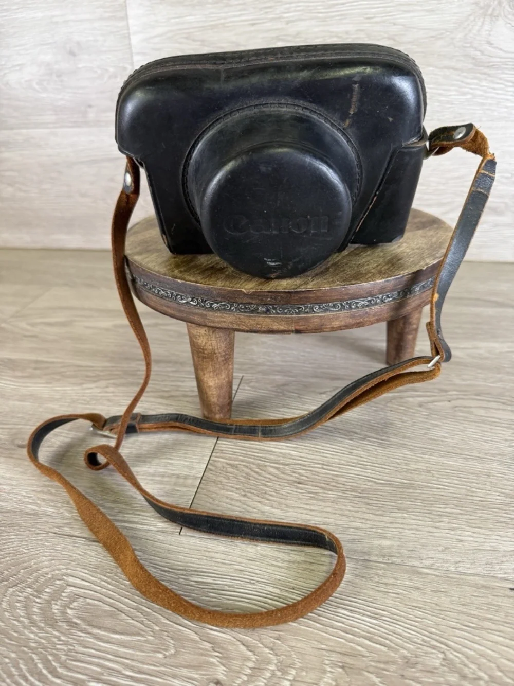Canon Camera Leather Case with Strap Brown Retro Vintage from Japan